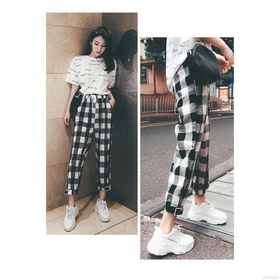 Quần dài Harem sọc caro thời trang năng động cho nữ