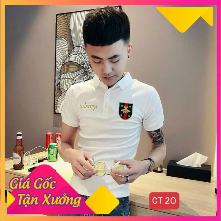 Áo Thun Nam Cổ Trụ Tay Ngắn Cotton 100% Mịn Đẹp Giá Rẻ Garden Sọc Con Ong Bay TM