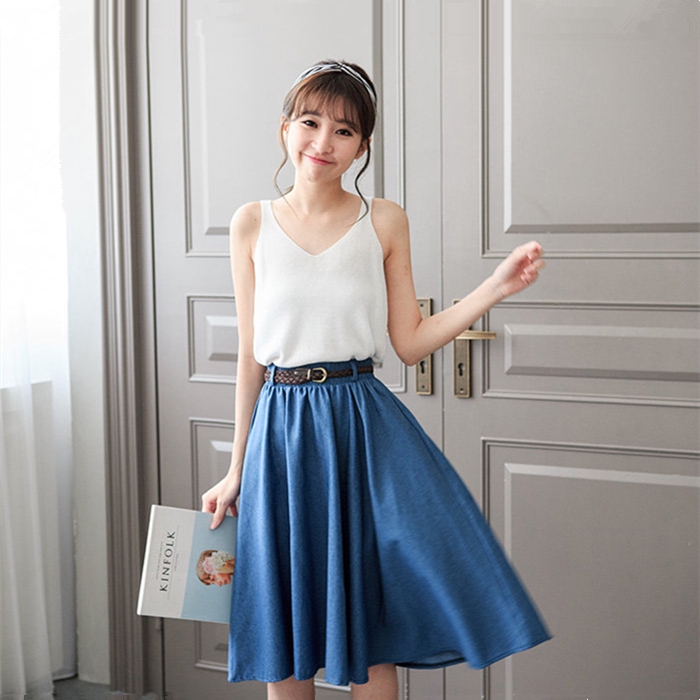 Chân váy denim lưng cao theo phong cách retro Hàn Quốc | BigBuy360 - bigbuy360.vn