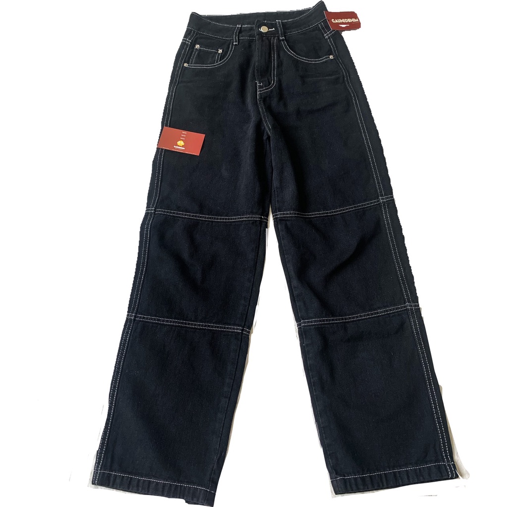 Quần jean nữ lưng cao ống rộng dáng suông màu đen cạp cao Gauni GD60 | BigBuy360 - bigbuy360.vn