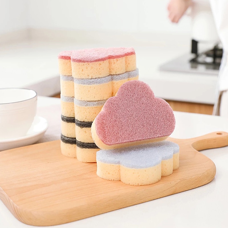 Miếng Bọt Biển Hai Lớp Hình Đám Mây Đa Chức Năng Để Chà Rửa Chén Dĩa