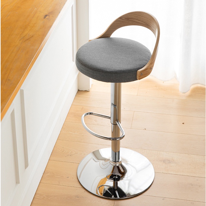 Ghế quầy bar xoay đệm da lưng gỗ cao cấp - Ghế bar cao có tựa lưng, Ghế thu ngân lễ tân decor quán ăn nhà hàng đẹp