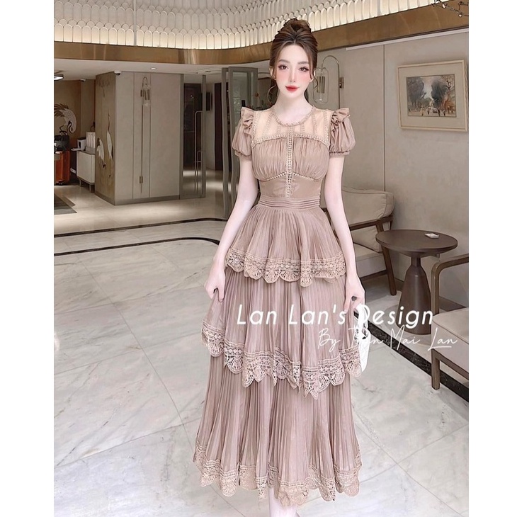 VÁY XÒE TẦNG DẬP LY TAY BO VIỀN REN 150822