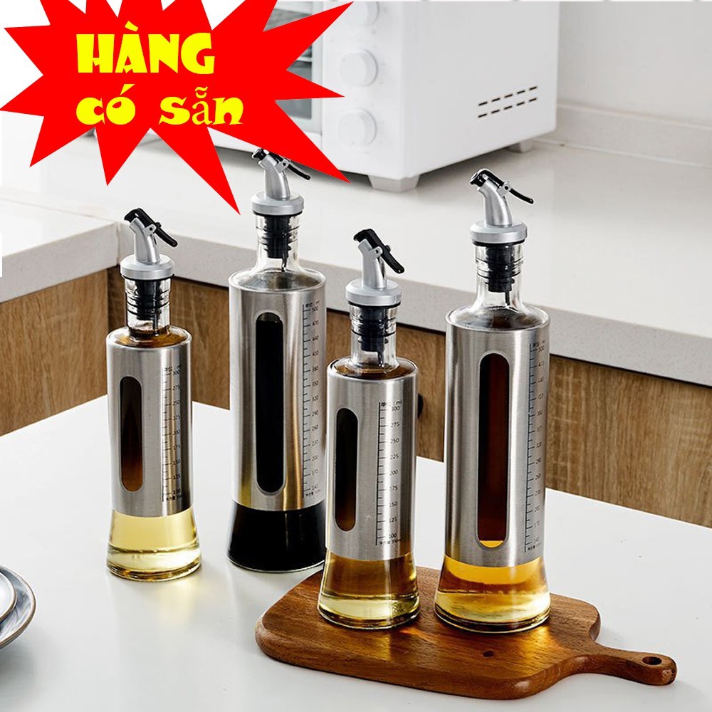 Chai đựng dầu ăn, bình đựng dầu ăn thủy tinh được bọc inox chống vỡ có vạch đo dung tích, thiết kế decor tuyệt đẹp SRV98