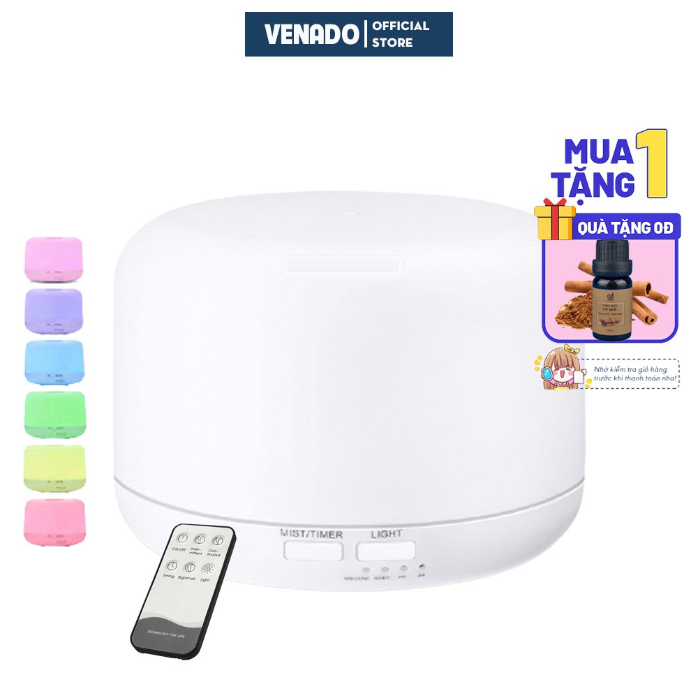 Máy xông tinh dầu hình trụ tròn 500ml và 300ml nhựa ABS  led 7 màu Aroma Diffuser - Venado