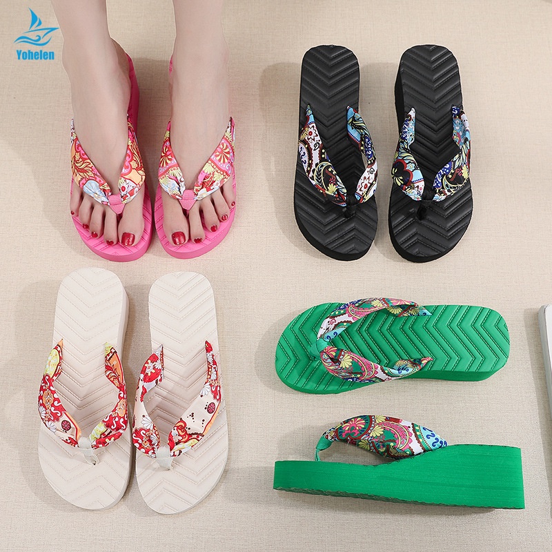 Dép Xỏ Ngón Đế Xuồng Dày Quai Vải satin Phong Cách Bohemian Dân Tộc Thời Trang Đi Biển Mới Dành Cho Bạn Nữ