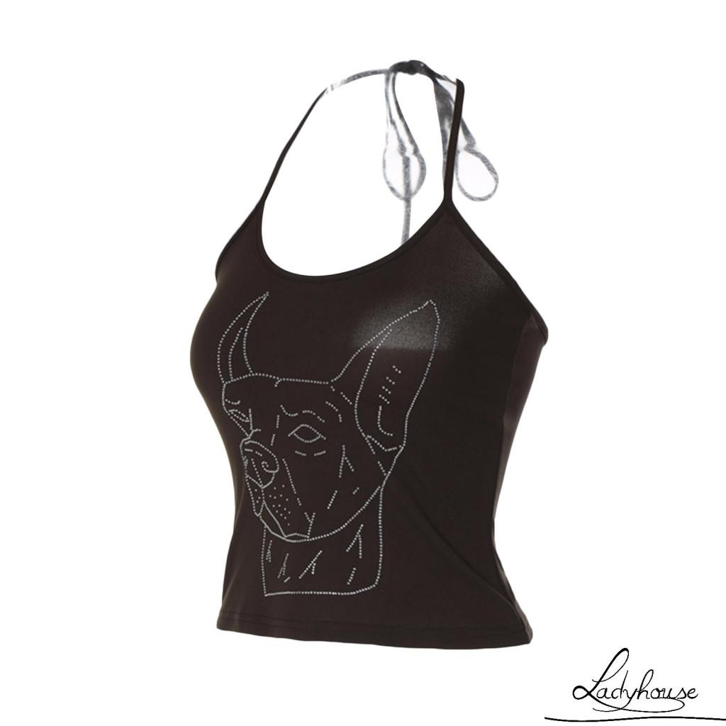 Áo Tank Top Hai Dây In Họa Tiết Hoạt Hình Đính Đá Dành Cho Nữ