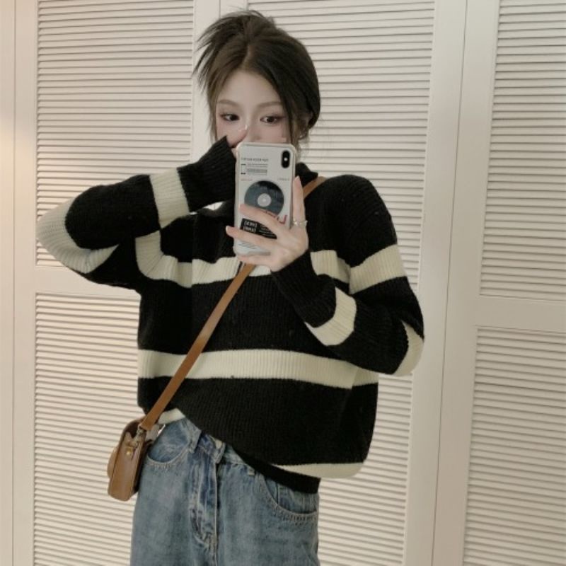 Áo Sweater Họa Tiết Kẻ Sọc Phong Cách Retro Thời Trang Mùa Thu