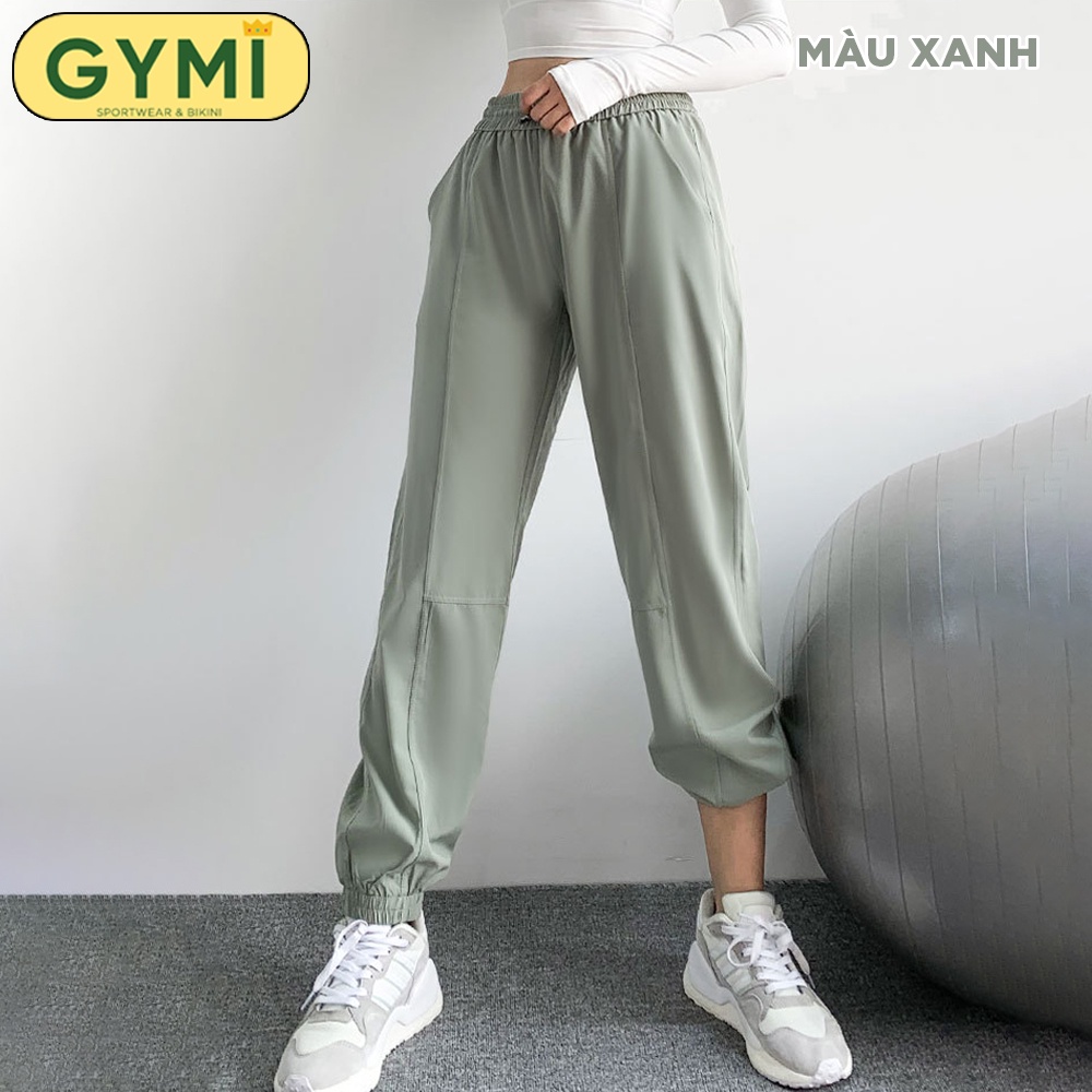 Quần jogger tập gym yoga nữ GYMI QJ06 dáng rộng thể thao chất gió giấy mỏng mịn mát thoáng khí rumba