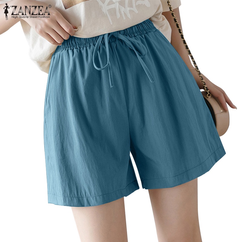 Quần Short Cotton Lưng Thun Ống Rộng Đơn Giản ZANZEA Dành Cho Nữ