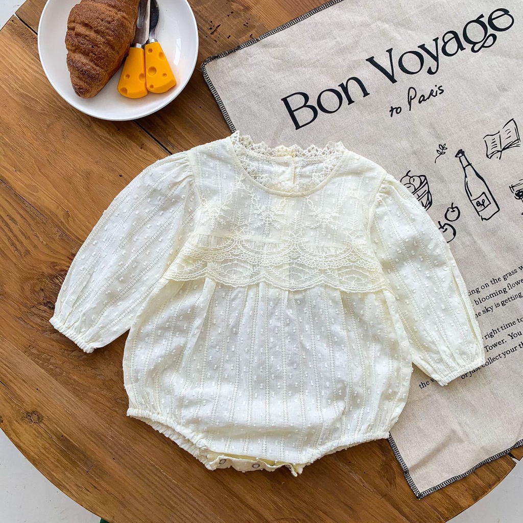 Bộ Áo Liền Quần Tam Giác Phối Ren Phong Cách Hàn Quốc Cho Bé Gái