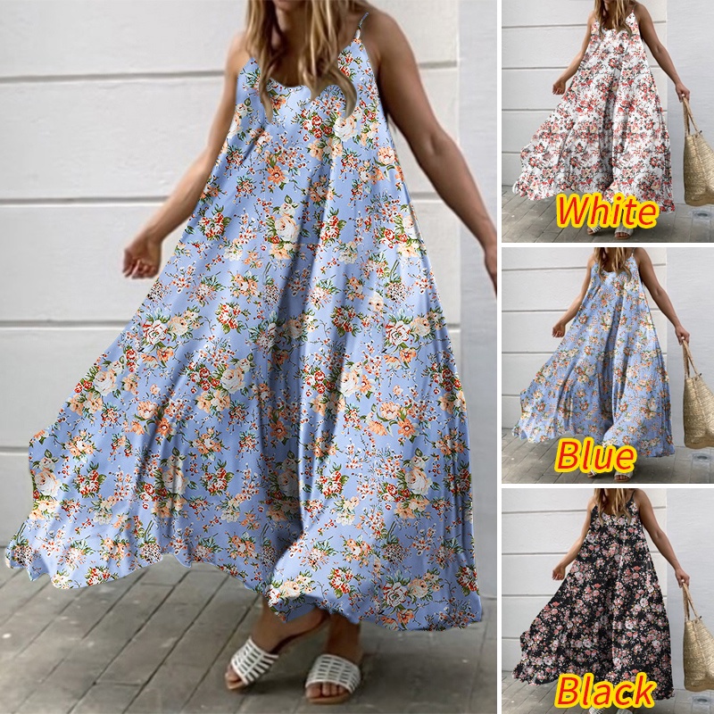 Đầm maxi Zanzea cổ chữ v in họa tiết hoa phong cách bohemian châu âu thời trang thích hợp cho nữ
