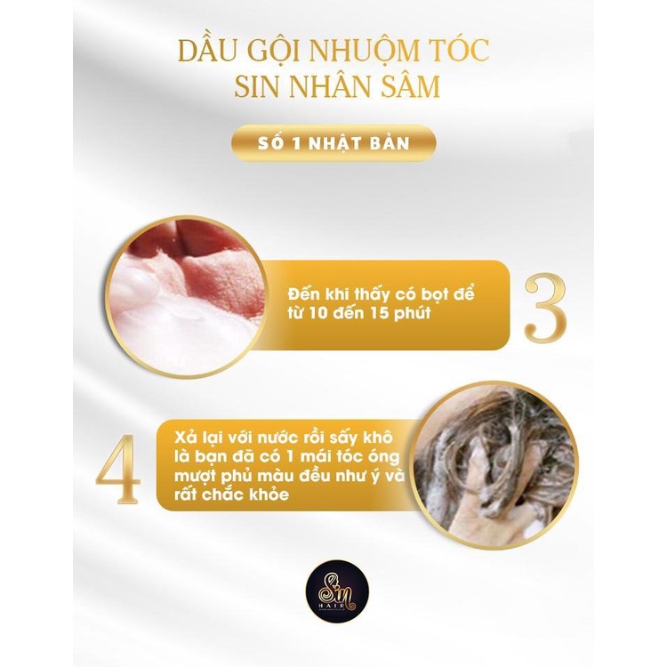Dầu gội phủ bạc SIN HAIR Nhật Bản,Dầu gội nhuộm đen,nâu từ nhân sâm tự nhiên giúp đen tóc 500ml