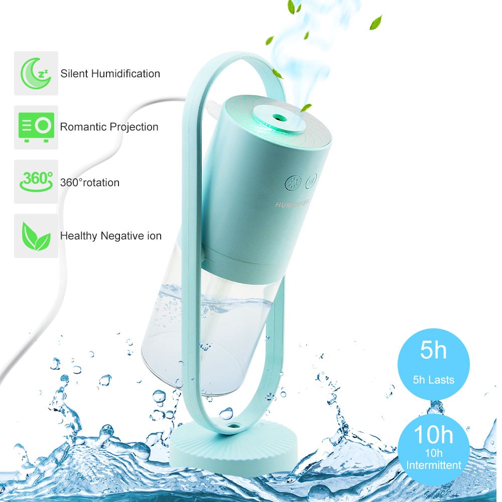 Máy phun sương siêu âm USB mini 2000ml phun hương liệu tạo độ ẩm xoay 360° kiêm máy chiếu đèn LED