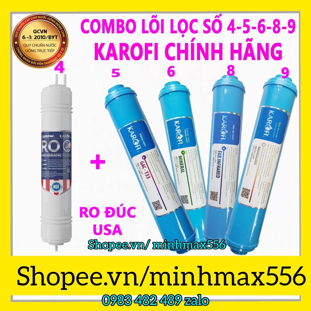 COMBO LÕI LỌC NƯỚC KAROFI MỚI - GỒM RO ĐÚC MỸ -T33-MIN-FAR-NANO
