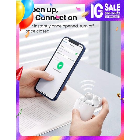 Tai nghe Bluetooth 5.0 TWS UGREEN - Âm thanh Hifi True Wireless 20h Playtime, Hỗ trợ sạc không dây