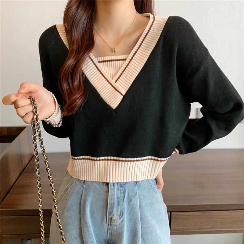 Áo len Perty tay dài cổ chữ V phong cách Hàn Quốc cho nữ