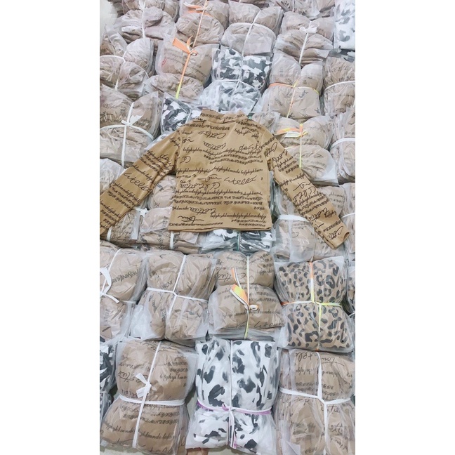 Áo thun cổ lọ họa tiết ôm body tay dài croptop MC