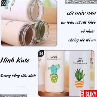 Bình đựng nước lõi thủy tinh họa tiết xương rồng