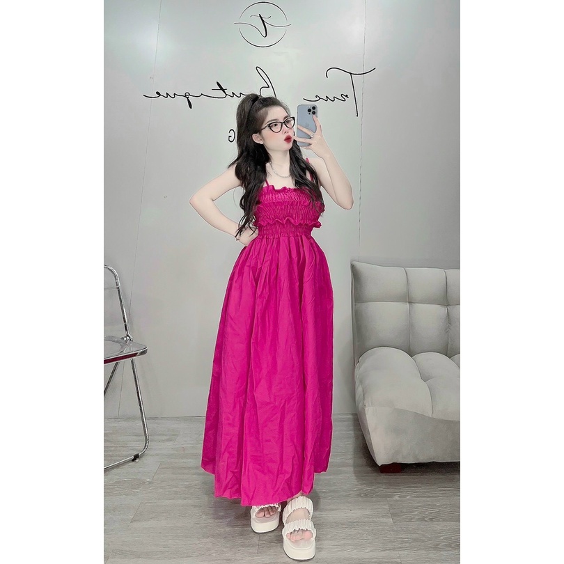 Váy 2 dây dáng dài ❤️ Đầm maxi đi biển, đi du lịch hottrend có dây đan nơ cột sau lưng Đ12