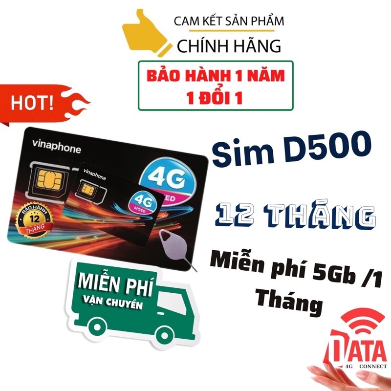 Sim 4G 5G Vina D500 vào mạng miễn phí 1 năm