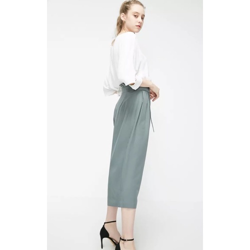 Quần lửng thắt dây ống rộng lụa nhân tạo xanh xám hot trend - Vero Moda thanh lịch sành điệu