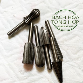 Bộ 6 Đầu Mài Khắc Gỗ Loại Mịn Dụng Cụ Làm Bonsai Lũa Gỗ Gắn Máy Khoan Mài Chân 6mm