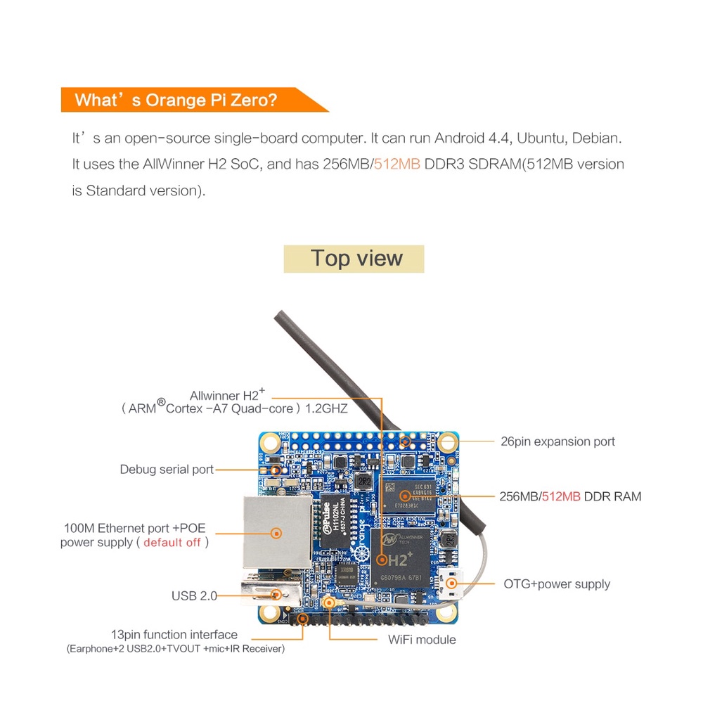 Orange Pi Zero 512MB+Protective White Case,Mini Single Board Set | BigBuy360 - bigbuy360.vn