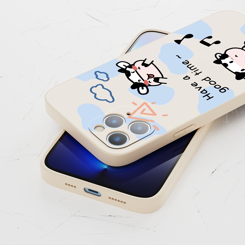 Ốp lưng iphone Ốp điện thoại Suntaiho silicon cạnh vuông hình bò sữa cho iPhone 7 8 6 Plus X XS Max XR 6 6S ​SE 2020 12 13 11 Pro Max