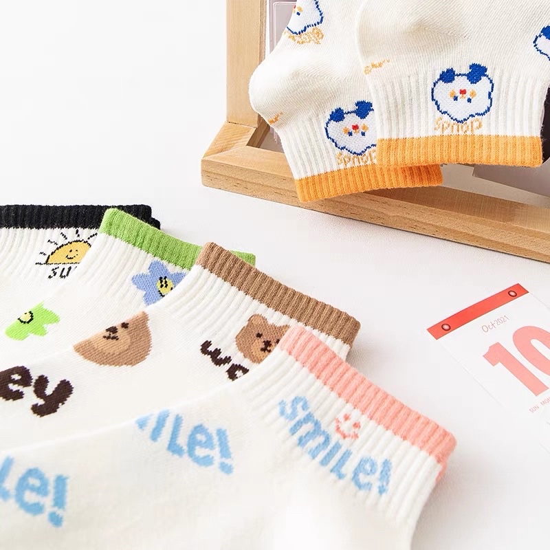 Tất Smile cổ ngắn nữ, vớ nữ chất vải cotton co giãn bốn chiều thoáng khí tt6