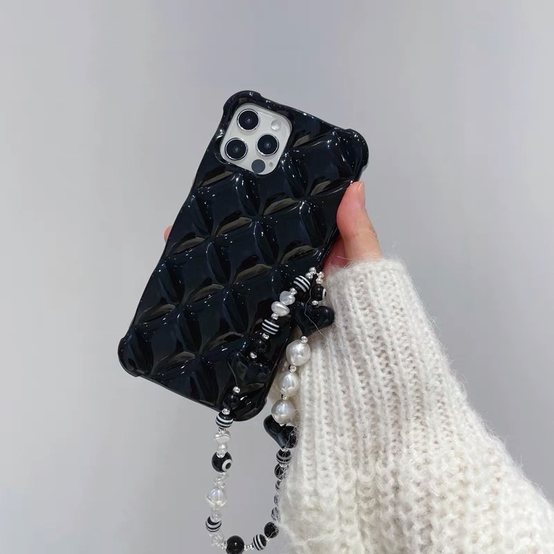 Ốp Điện Thoại tpu Mềm Màu Đen Phối Dây Xích Thời Trang Cho Iphone 14proamx 12 pro max 11 pro max xs max xr x 13promax 7plus