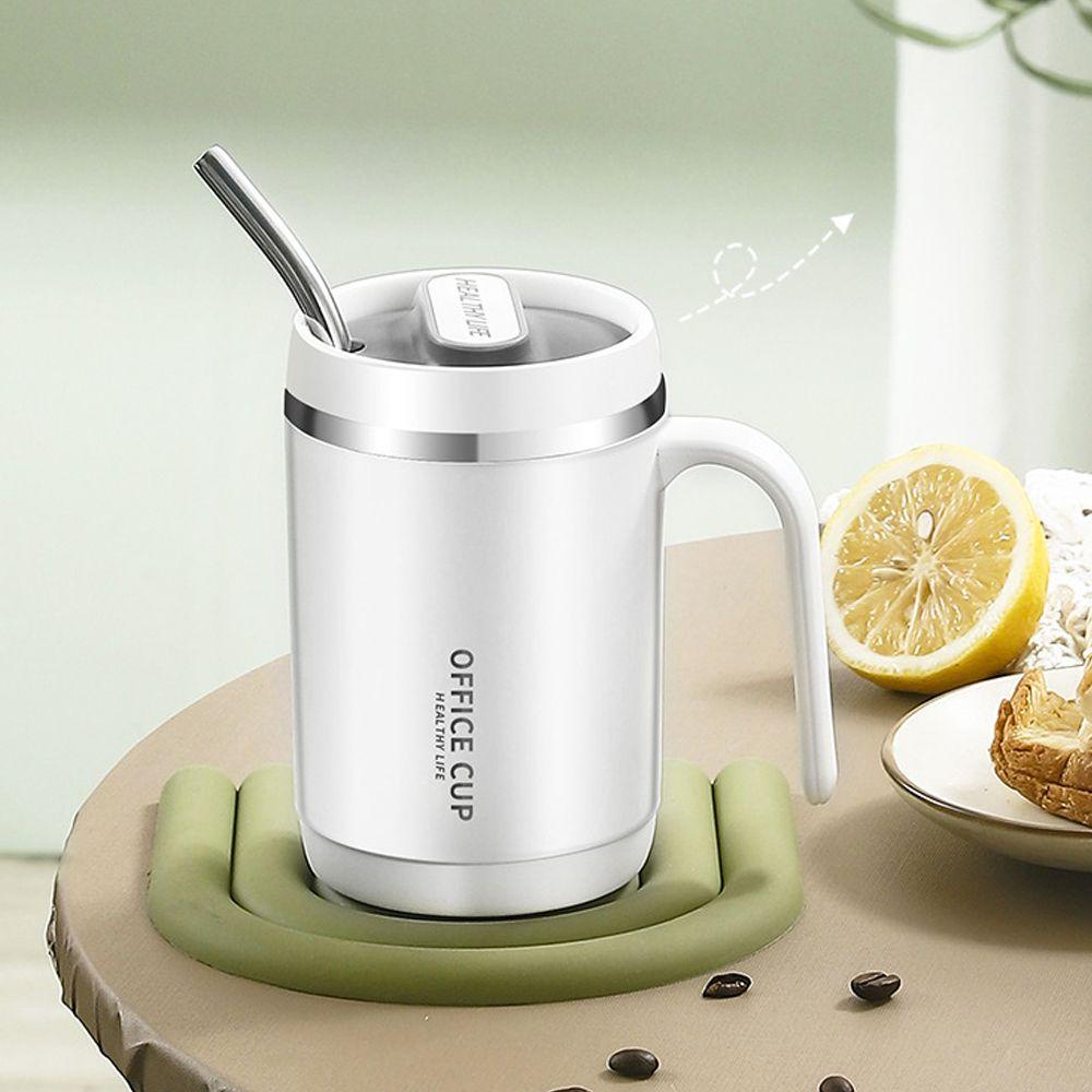 PISTA Cốc Cà Phê Bằng Thép Không Gỉ Có Nắp Đậy Kèm Ống Hút