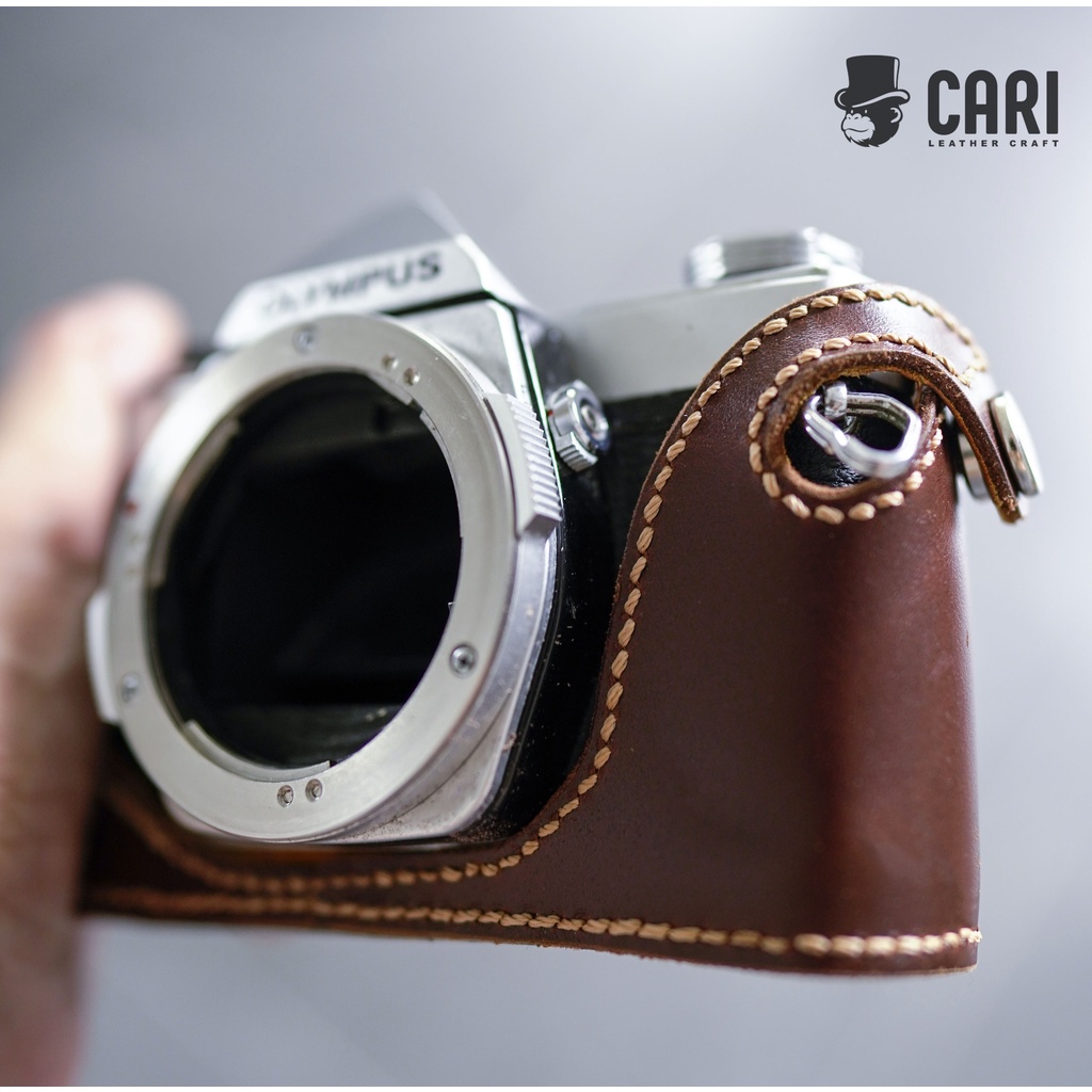 Bao da Halfcase máy ảnh film Olympus OM-1 OM-2 handmade từ da bò thật | Half case máy ảnh film Olympus