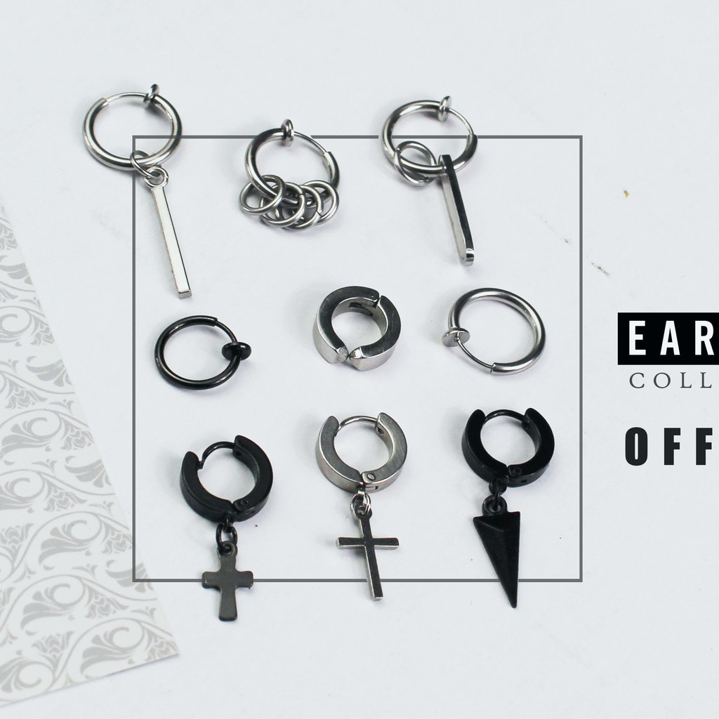 [Combo] Khuyên tai thép Titanium KHÔNG GỈ - XỎ LỖ &amp; KHÔNG XỎ LỖ