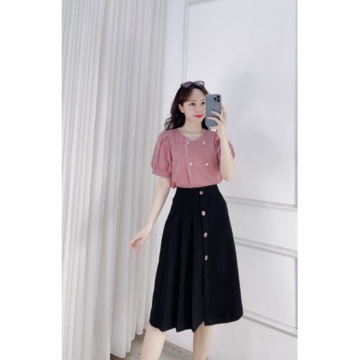 Chân Váy Xếp Ly Dáng Dài Cạp cao