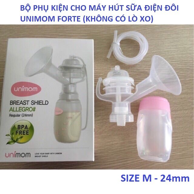 (Made in Korea) (Không lò xo) (Size M - 24mm) Bộ phụ kiện cho máy hút sữa điện đôi UNIMOM FORTE PK