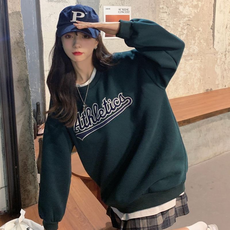 Áo Nỉ Tay Dài Cổ Tròn In Chữ Phong Cách Hàn Quốc 17A7111