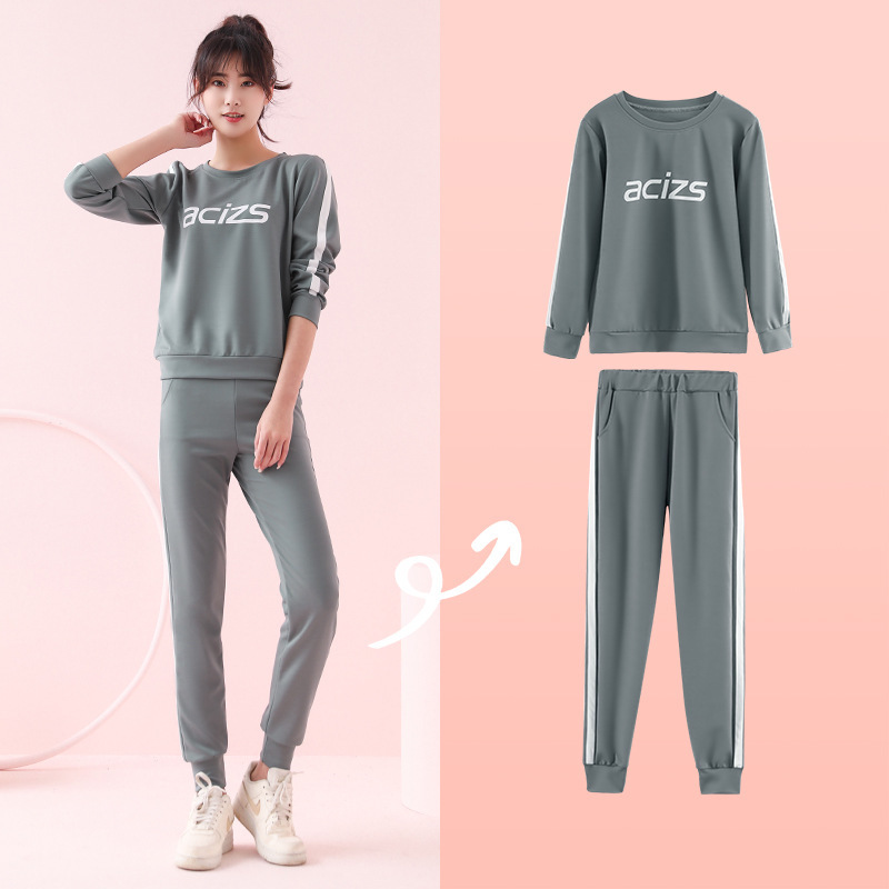 Bộ Đồ Thể Thao Áo Sweater Dài Tay Kèm Quần Ống Rộng Thời Trang Cho Nữ