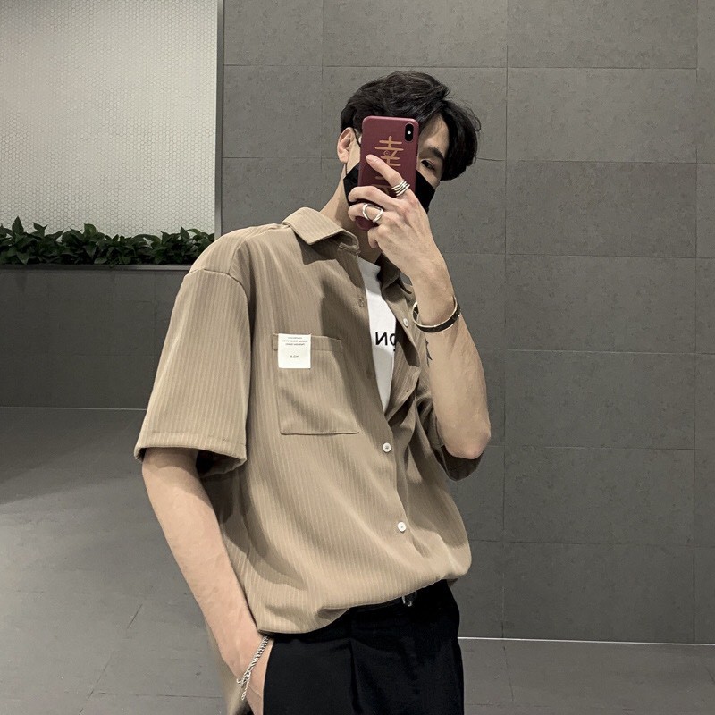 Áo sơ mi ngắn tay sọc thẳng orversize - AT0065 | BigBuy360 - bigbuy360.vn