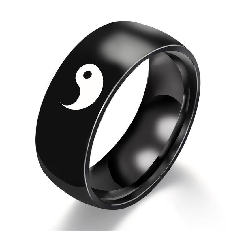 Nhẫn Thép Không Gỉ Màu Trắng Đen In Hình Âm Dương Yin Yang Thời Trang Cho Nam Nữ