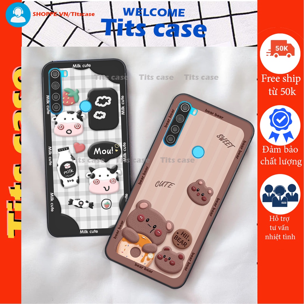 Ốp lưng Xiaomi REDMI NOTE 8 in hình bò sữa, gấu be@r, cute cực  ĐỈNH -  cực CHẤT-  cực COOL