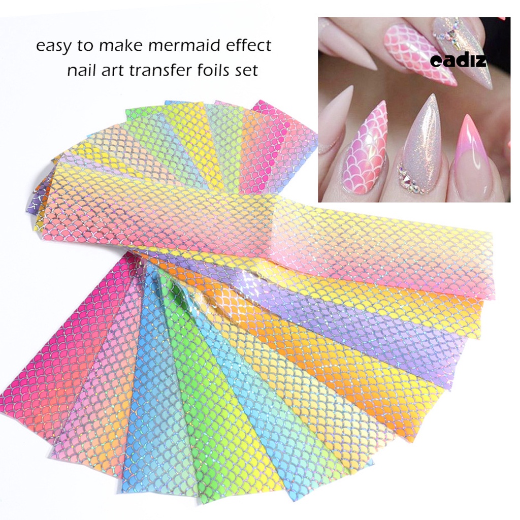 Bộ 10 Miếng Dán Trang Trí Móng Tay Hình Vảy Cá Nhiều Màu Sắc DIY