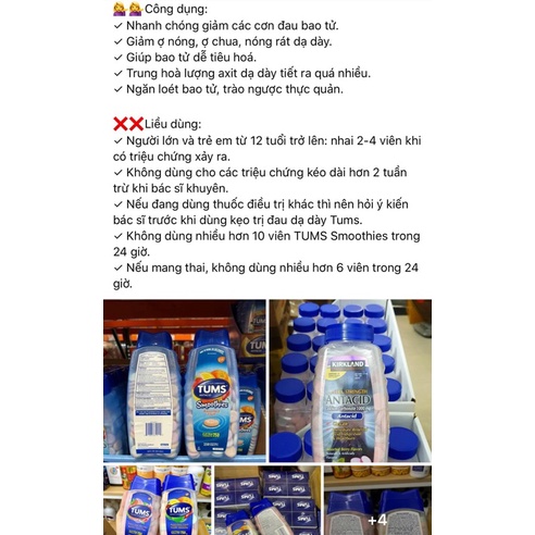 KẸO NGẬM TUMS 1000MG MỸ 100V 250V 265V, KẸO NHAI TIÊU HÓA,  DẠ DÀY MỸ