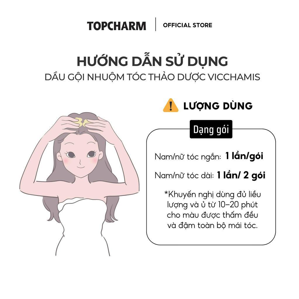 Dầu gội phủ bạc VICCHAMIS gói 30ml, nâu hạt dẻ, dầu gội dưỡng tóc mềm mượt chiết xuất nhân sâm