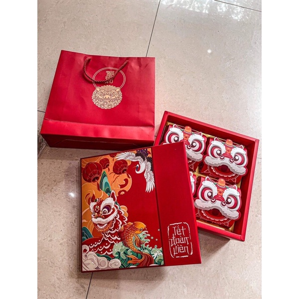 Set túi hộp đựng bánh trung thu kỳ lân 4 bánh