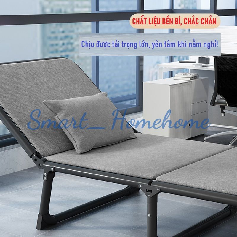 Giường gấp 4 khúc khung thép chắc chắn, có đệm tặng gối, ngủ trưa văn phòng dễ dàng di chuyển smart_homehome RE0739