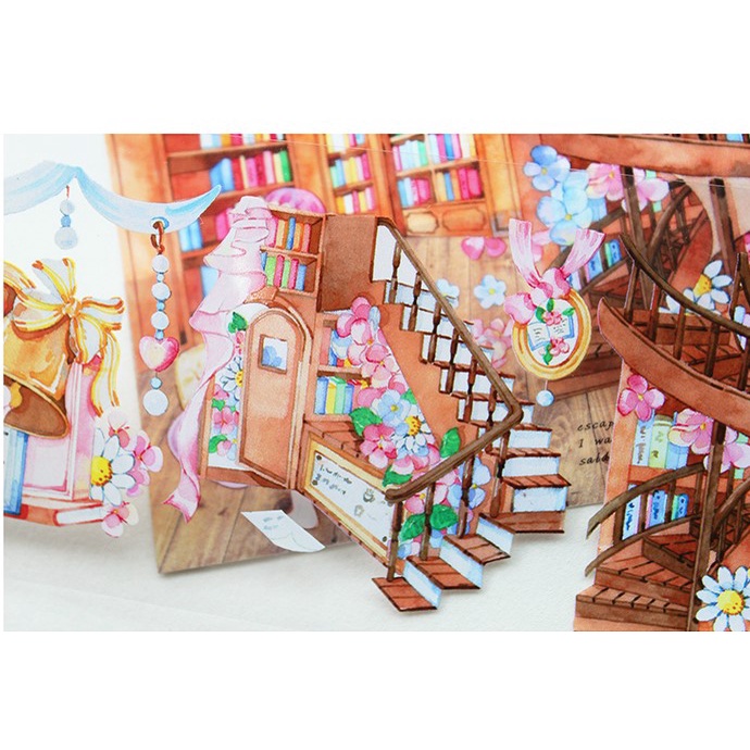 Đoạn chiết hình dán washi tape thư viện sách