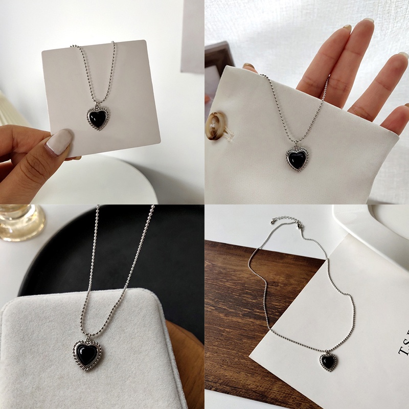 Vòng cổ mặt trái tim màu đen phong cách cổ điển Hàn Quốc cho nữ
