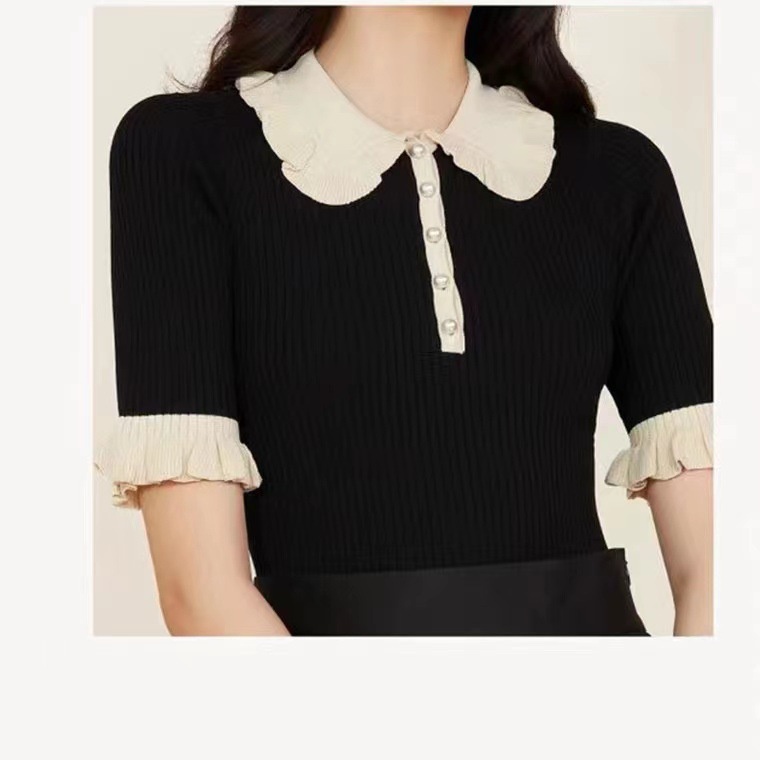 PYAE Sandro 2021 autumn and winter new women's women's wooden ear doll collar knitwear slim fit elegant top