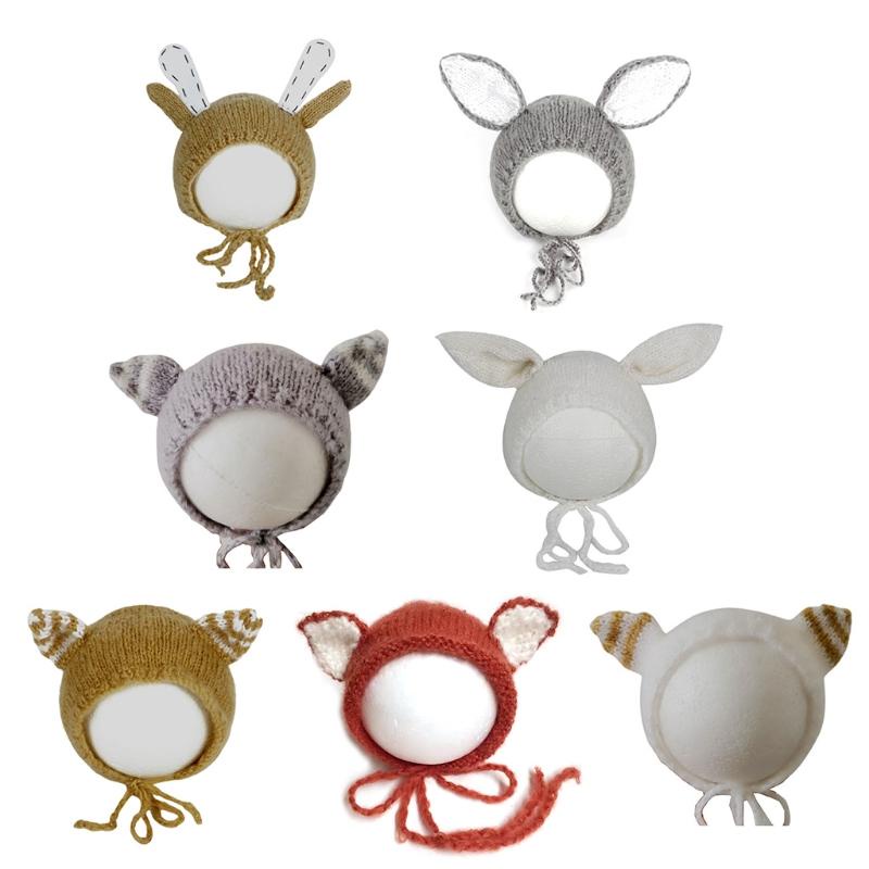 Mũ Beanie Đan Len Họa Tiết Hoạt Hình Làm Phụ Kiện Chụp Ảnh Cho Bé Sơ Sinh